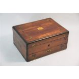 A brass-mounted rosewood work-box/dressing case