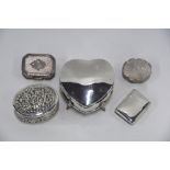 Victorian silver vesta case and four small boxes