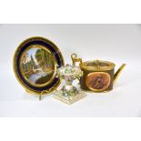 An Empire period Paris porcelain teapot and a cabinet plate and vase