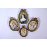 Four early 20th century Continental oval portrait miniatures on ivory of young ladies