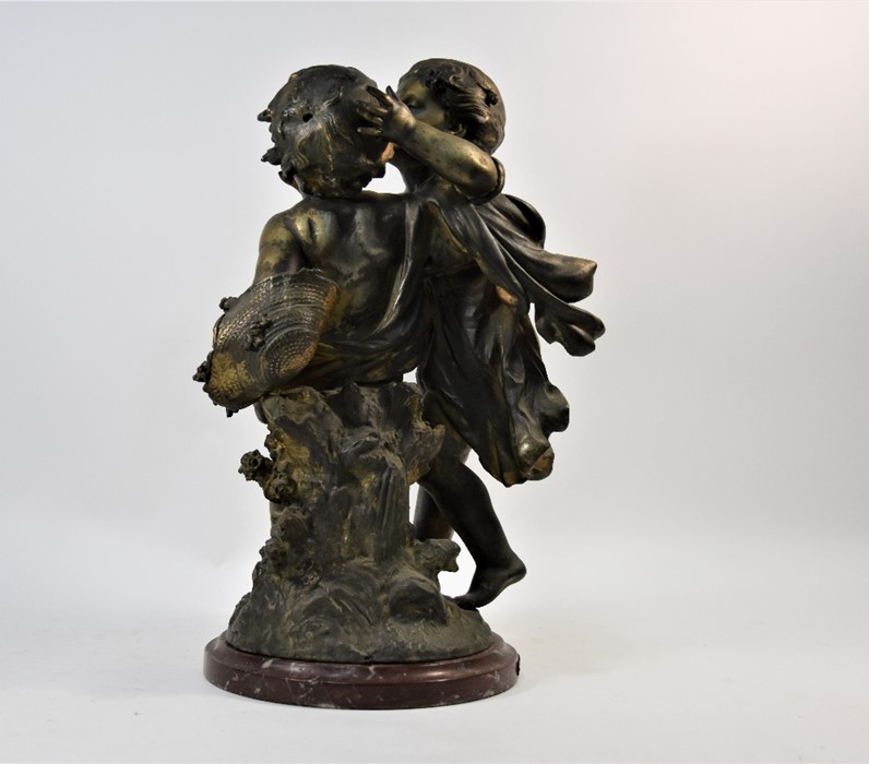 After Auguste Morreau, an antique cast spelter figure pair of figures 'Fere & Sceur' - Image 2 of 10