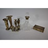 A cut glass ship's decanter with silver collar etc