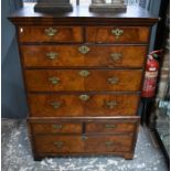 An 18th century feather banded oyster veneered walnut chest on stand