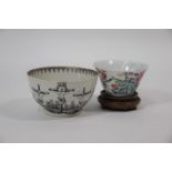 An 18th Chinese grisaille crucifixion tea bowl to/w a famille rose wine cup (2)