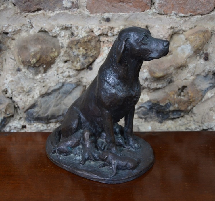 Mary Beattie Scott, a brown bronze study of a seated dog with her five pups - Image 2 of 4