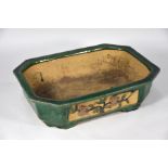 A 20th century Chinese canton stoneware green glazed bonsai bowl/pot