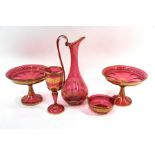 A 19th century Bohemian suite of cranberry glass