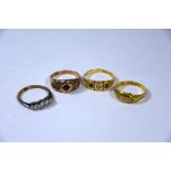 Four various stone set gold rings