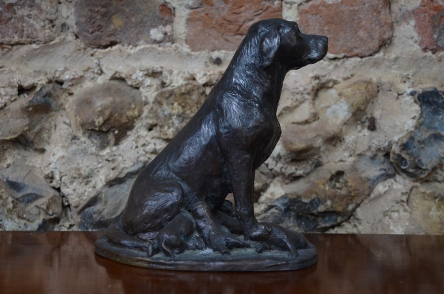 Mary Beattie Scott, a brown bronze study of a seated dog with her five pups - Image 3 of 4