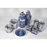 Two Chinese Kangxi style blue and white vases to/w a selection of other blue and white wares