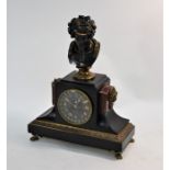 A late 19th century French Empire ormolu and bronze mounted slate and marble mantel clock