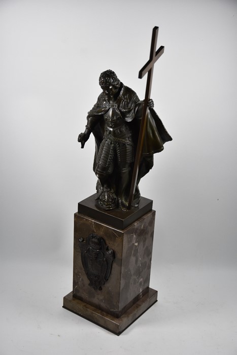A fine brown bronze sculpture of a knight crusader, late 19th/20th century