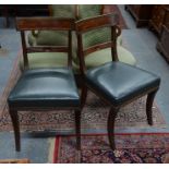 A set of six trafalgar back brass inlaid mahogany dining side chairs