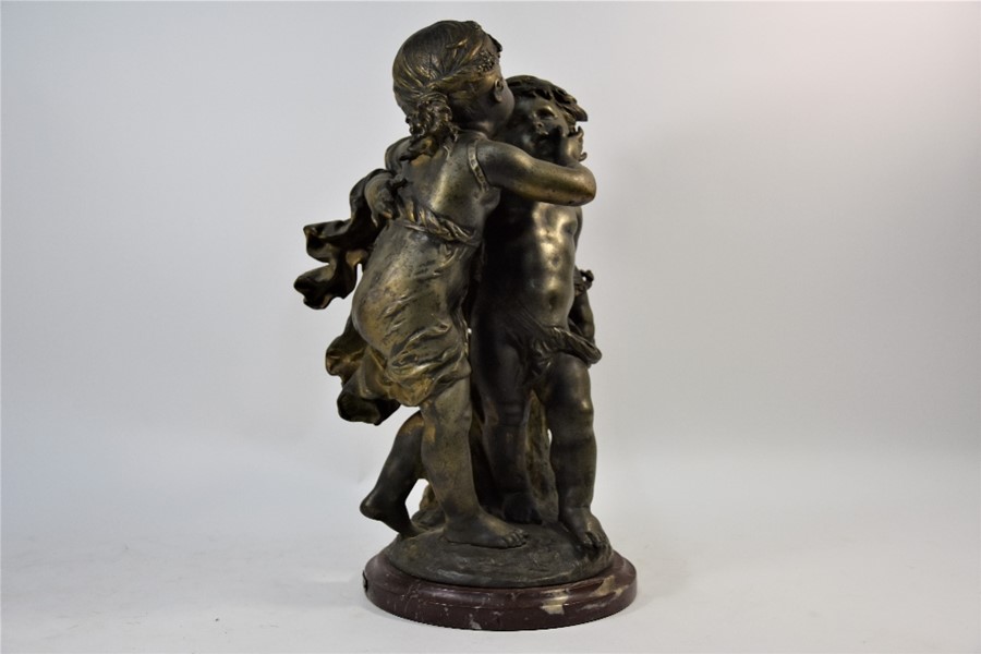 After Auguste Morreau, an antique cast spelter figure pair of figures 'Fere & Sceur' - Image 9 of 10