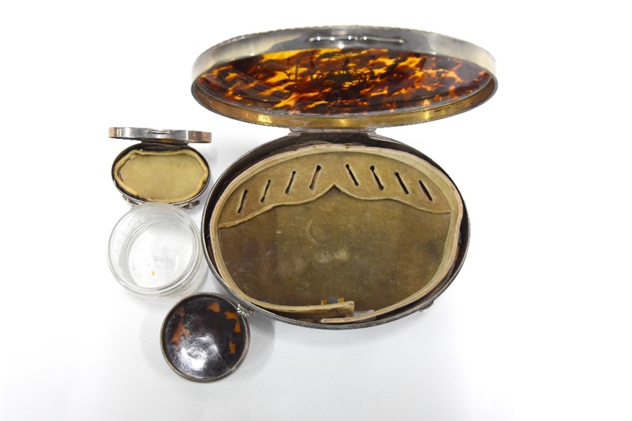 Asprey silver and tortoiseshell pique-work casket, ring box and toilet jar - Image 3 of 3