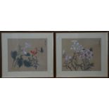 Two early 20th century Japanese kacho-ga floral watercolours on silk