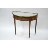 An antique veined walnut side table, with brass galleried white marble top