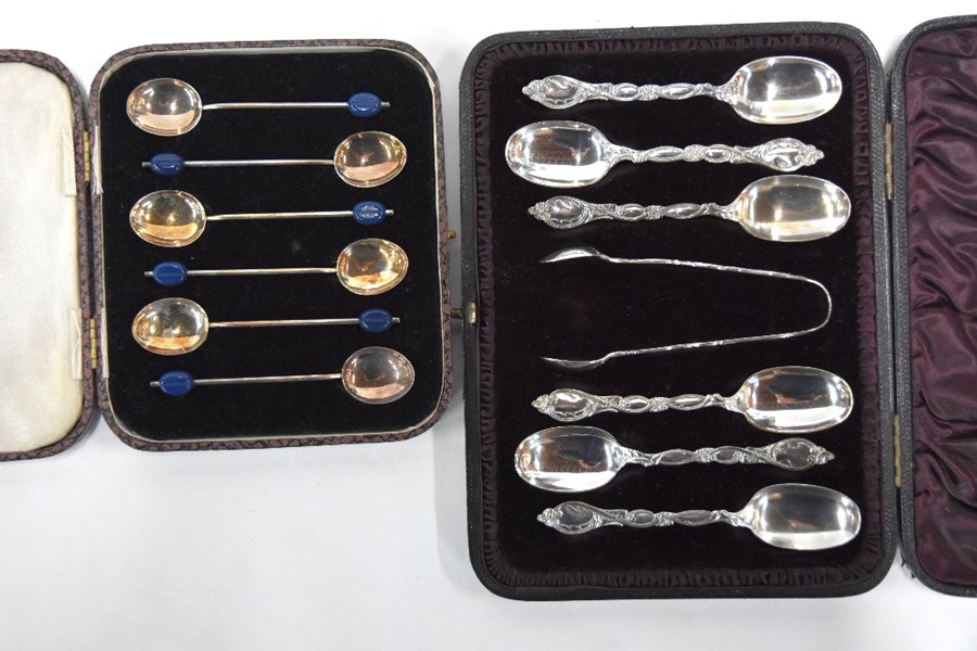 Victorian cased silver teaspoons, gilt coffee spoons and photograph frame - Image 2 of 6