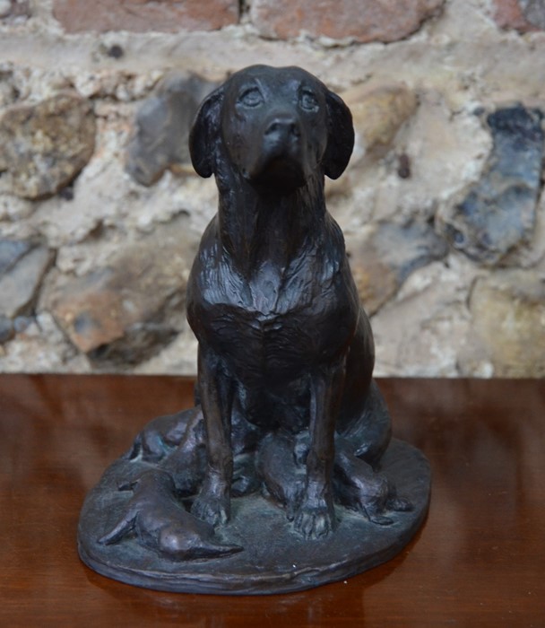 Mary Beattie Scott, a brown bronze study of a seated dog with her five pups