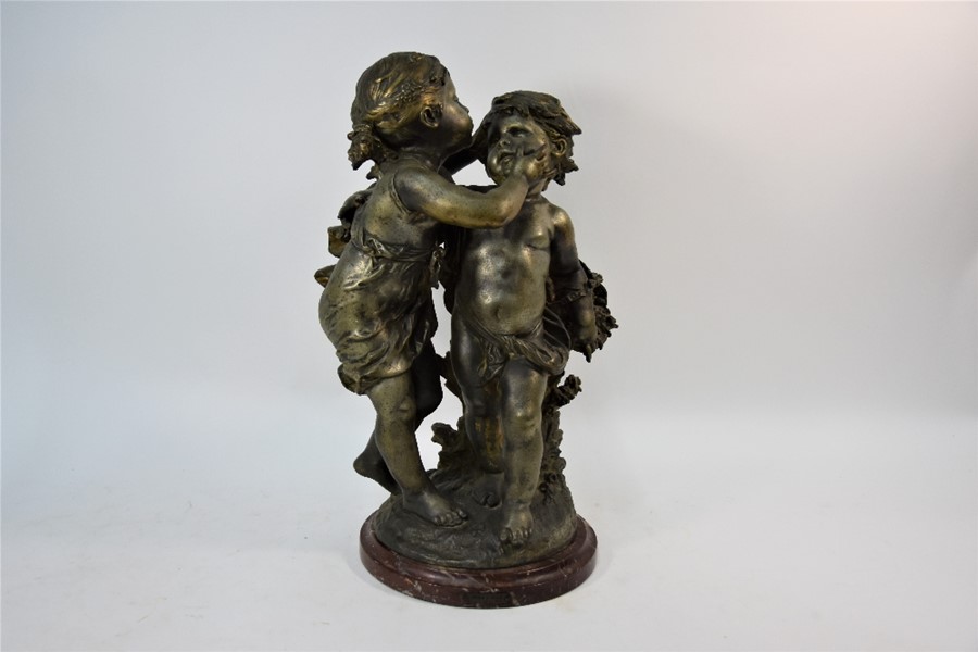 After Auguste Morreau, an antique cast spelter figure pair of figures 'Fere & Sceur' - Image 3 of 10