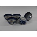 A set of five 18th century Chinese export blue and white bowls, Qianlong period (1736-95)