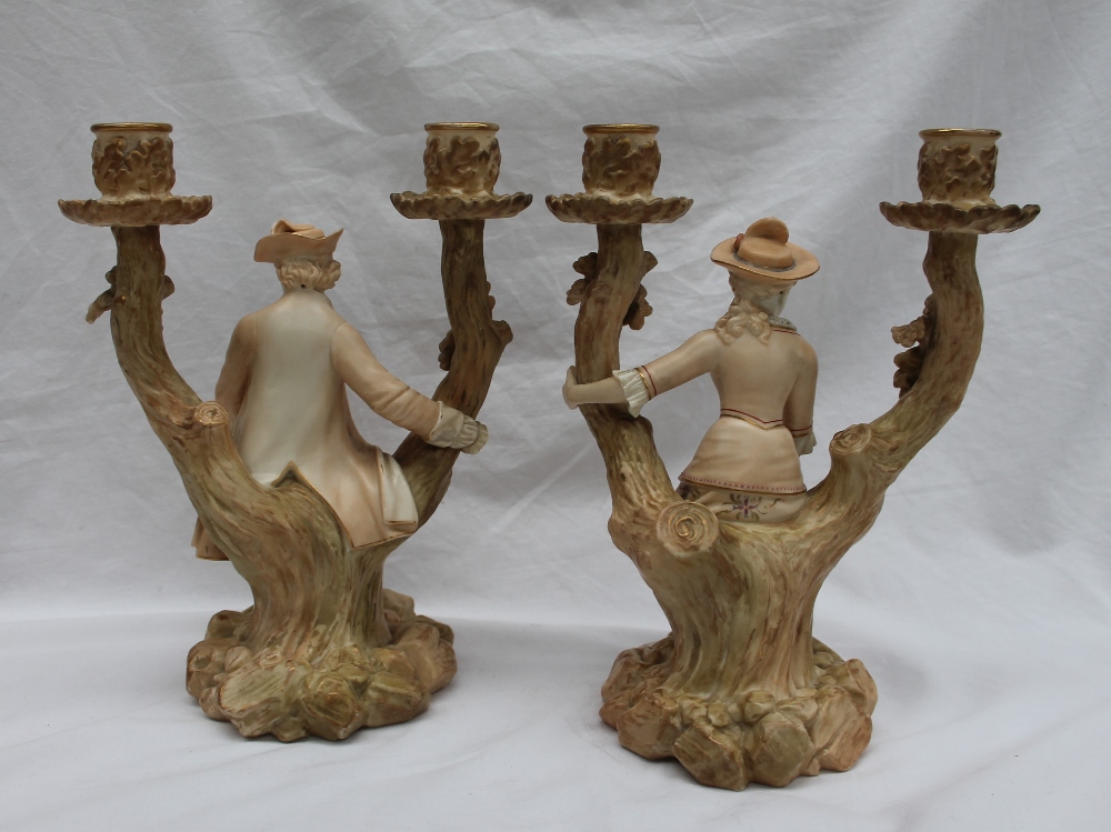 A pair of Royal Worcester Watteau style figural candelabra, - Image 5 of 8