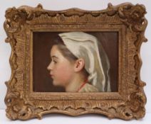 Attributed to Luigi Zuccoli Head and shoulders portrait of a young girl in profile Oil on board 10.