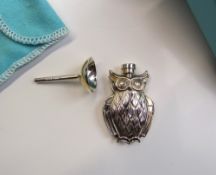 A Tiffany silver scent bottle, in the form of an owl,