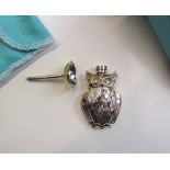 A Tiffany silver scent bottle, in the form of an owl,