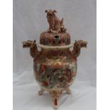 A Japanese satsuma pottery pot pourri vase and cover, with a seated lion dog terminal,