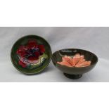 A Moorcroft Hibiscus pattern pedestal bowl,