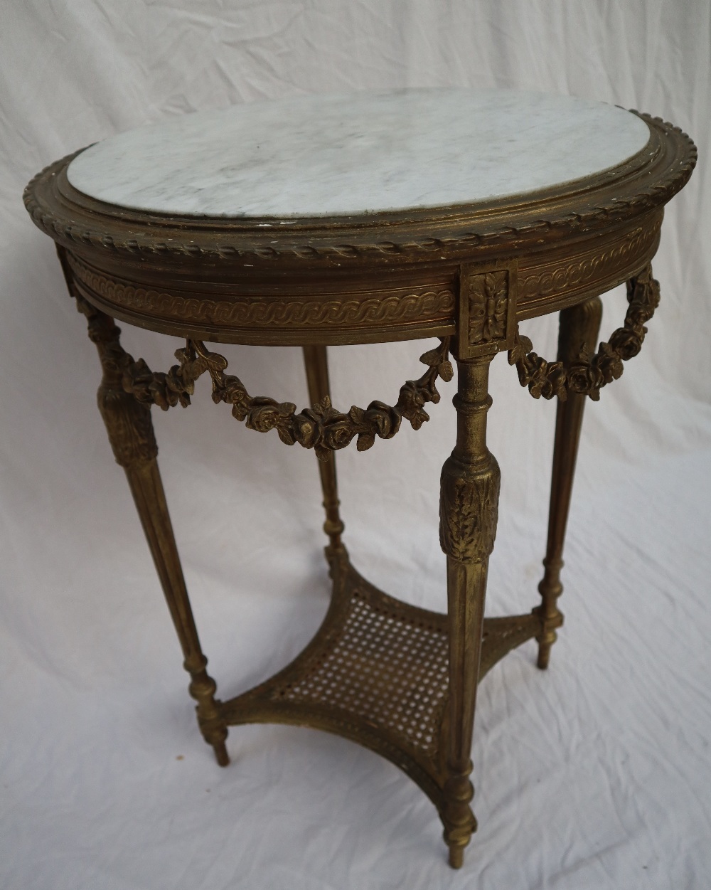 A French gilt decorated and marble topped occasional table, - Image 2 of 4