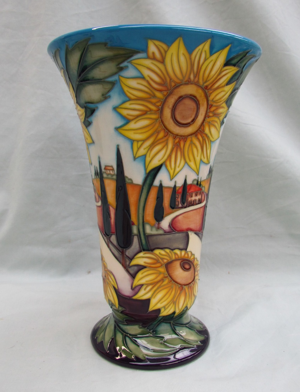 A Moorcroft pottery vase of flared tapering form on a spreading foot decorated in the "White road - Image 3 of 5