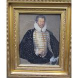 William Hilton Portrait of Sir Christopher Hatton in ruff and cape Inscribed later verso,