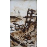 Fred Yates Boats in an inlet Oil on board Signed 56 x 31cm ***Artist resale rights may apply***