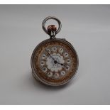 A late Victorian silver open faced fob watch,