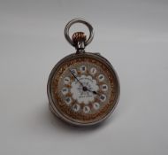 A late Victorian silver open faced fob watch,