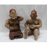 A pair of pre-Columbian type Jalisco style bichrome pottery figures,