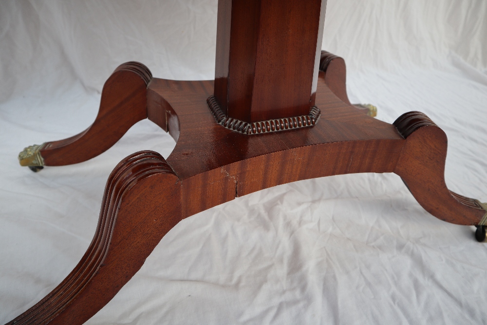 A Regency mahogany card table with a rectangular fold over top with a baize interior on a tapering - Image 7 of 7