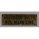 Railwayana - A brass signal box shelfplate "ABERBEEG SOUTH BOX MAIN LINE", 12 x 3.