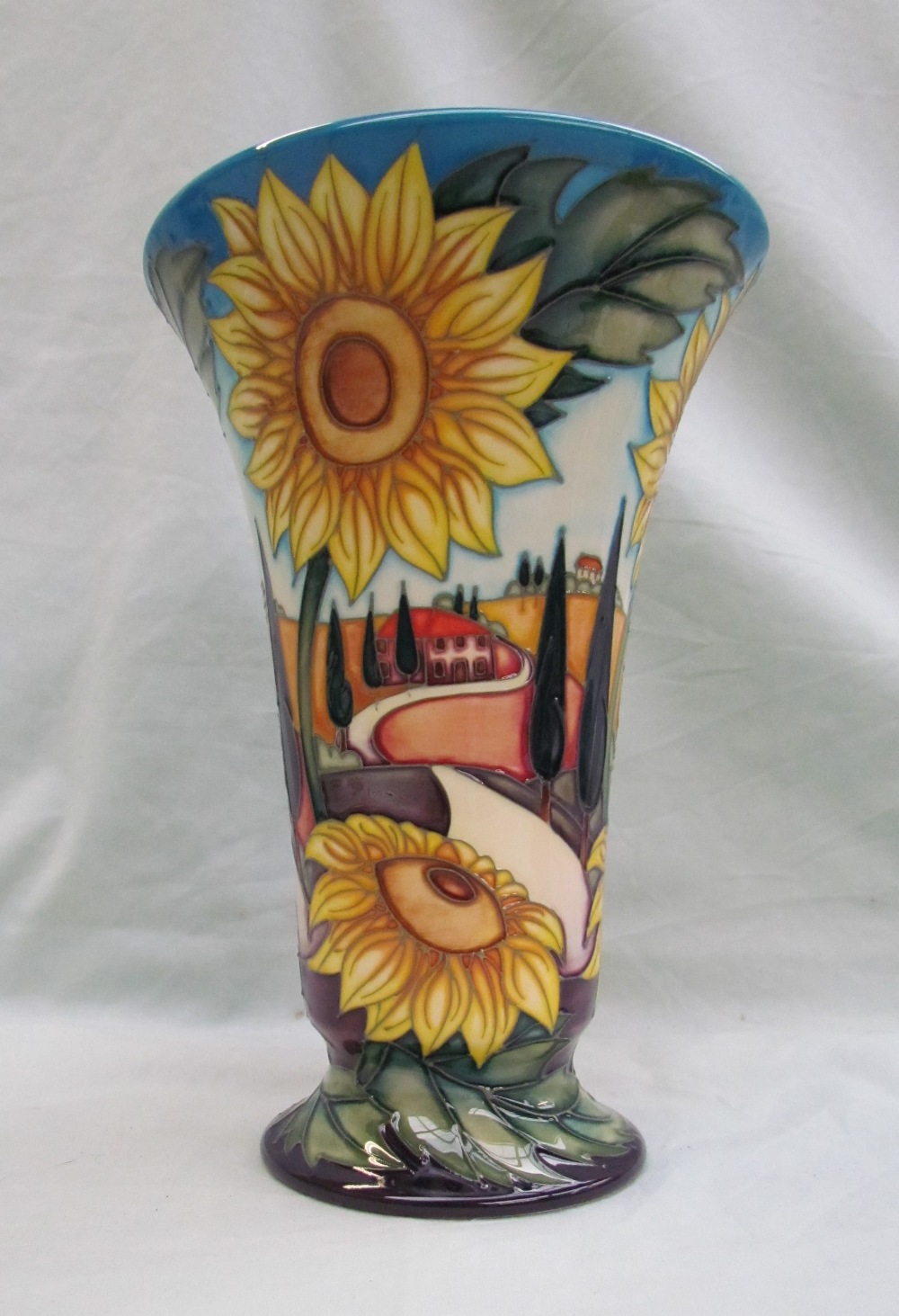 A Moorcroft pottery vase of flared tapering form on a spreading foot decorated in the "White road - Image 2 of 5