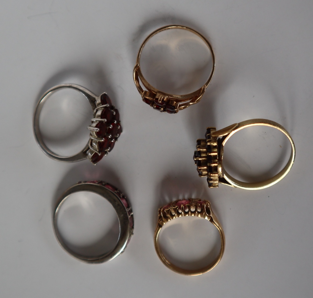 Two 9ct gold garnet cluster rings, - Image 2 of 2