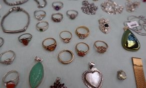 Two 9ct yellow gold dress rings, together with assorted silver rings, costume jewellery necklaces,