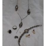 A Swarovski glass bead and white metal necklace,