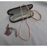 A pearl necklace, with one hundred and ten graduated pearls to a white metal clasp stamped 750,