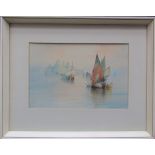 Stanley A Burchett Ships in a bay Watercolour Signed 23 x 34cm