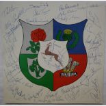 A 1980 signed British Lions to South Africa sheet with central badge signed by thirty team members