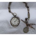 A late Victorian silver open faced fob watch,