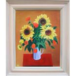 Ralph Spiller Sunflowers Oil on board Initialled and inscribed verso 49.