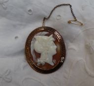 A shell cameo depicting a Gladiator in profile, in a yellow metal mount, 50mm x 43mm,